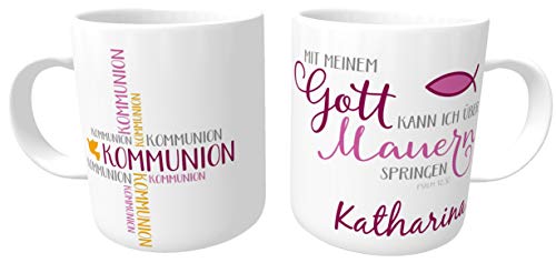 Kilala Tasse Kommunion Wunsch-Name Erstkommunion christlicher Spruch Gottes Segen Tee Becher inkl. Geschenk-Verpackung