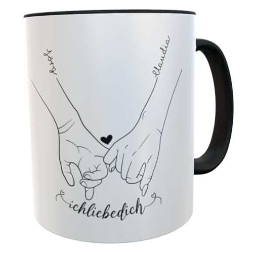 Tasse Valentinstag Becher Kaffeetasse Bürotasse Geschenk für sie ihn (Hände schwarz)