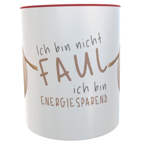Lustige Keramik Kaffeetasse 300ml mit Faultier Motiv - 'Ich bin nicht faul, ich bin energiesparend' - Ideales Geschenk für Bürokollegen, Freunde und Familie
