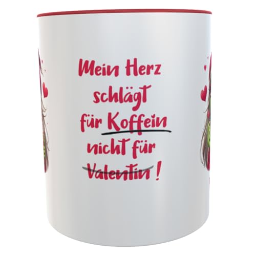 Kilala Kaffeetasse Grinsch Valentinsgirl Mein Herz schlägt für Koffein Valentinstag Frau Girl Geschenk rote Herzen
