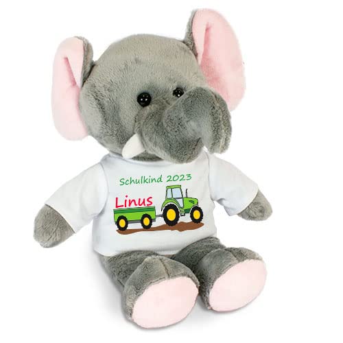 Unbekannt personalisierter Elefant Traktor Kuscheltier Zuckertüte Schultüte Wunschname Einschulung Schulkind Glücksbringer