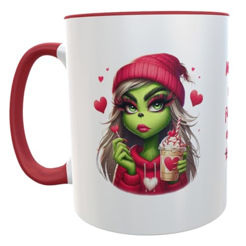 Kilala Kaffeetasse Grinsch Valentinsgirl Mein Herz schlägt für Koffein Valentinstag Frau Girl Geschenk rote Herzen
