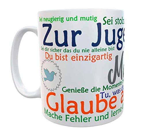 Kilala Tasse Jugendweihe Geschenk Sprüche mit Name Kaffeetasse personalisiert Wunschname Geschenkidee Anker Taube