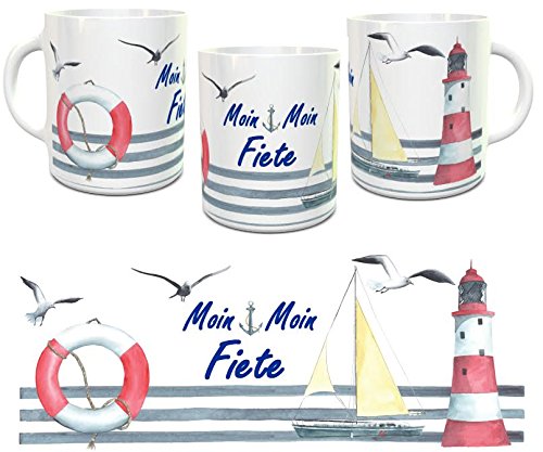 Kinderlampenland Namens-Tasse Moin Moin personalisiertes Geschenk Kaffeebecher Maritim Segelschiff Leuchtturm