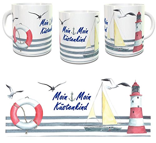 Kinderlampenland Tasse Moin Moin Küstenkind Kaffeebecher Maritim Segelschiff Leuchtturm