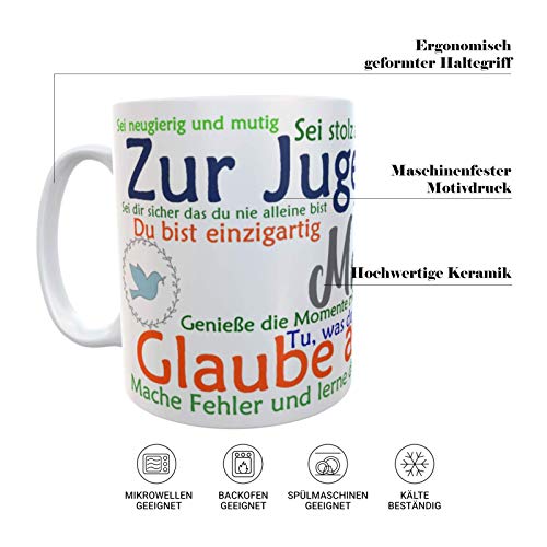Kilala Tasse Jugendweihe Geschenk Sprüche mit Name Kaffeetasse personalisiert Wunschname Geschenkidee Anker Taube