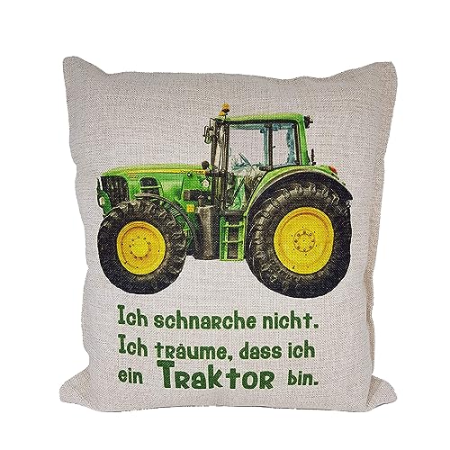 Kissen Traktor John Deere Trecker Spruch Ich schnarche nicht Geschenk Geburtstag Landwirt Bauer Schnarchen Leinenoptik