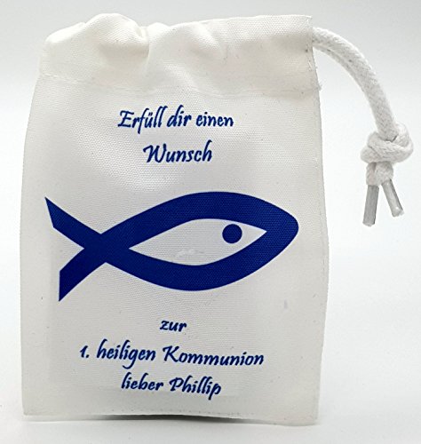 Geschenk Kommunion Verpackung für Geld verpacken– personalisiert mit Name Kommunionskind Fisch Geldgeschenk