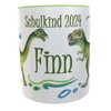 Dino Tasse Schulkind T-Rex mit Namen zur Einschulung grün Jungen Befüllung Schultüte inkl. Geschenkverpackung