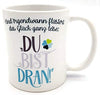 Kaffee Glücks-Tasse Glück Henkeltasse Kaffeebecher lustige Bürotasse Sprüchetasse grau/blau Geschenk