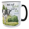 Personalisierbare Kuh-Tasse mit inspirierendem Spruch - Mit viel Geduld wird aus Gras Milch - Ein schönes Geschenk für jeden Bauernhof-Liebhaber