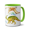 Tasse Schulkind 2023 T-Rex 2 mit Namen zur Einschulung grün Jungen inkl. Geschenkverpackung