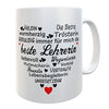 Abschiedsgeschenk Lehrer mit Herz Tasse Kaffeebecher Klasse Schule mit Spruch beste Lehrerin