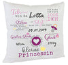 Personalisiertes Namenskissen Spruch zur Geburt oder Taufe Mädchen Kissen Geschenk Kuschelkissen Babykissen Farbe rosa