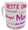 Kilala Kaffee-Tasse Beste Oma mit Wunschnamen, Henkeltasse, Teetasse, Kakaotasse, Geschenk Muttertag, Geburtstag