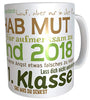 Tasse Schulkind zur Einschulung Mädchen Jungen grün/braun für die Schultüte der Erstklässler zur Schuleinführung