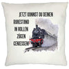 Kissen Rentner Abschiedsgeschenk JETZT Kannst DU DEINEN Ruhestand IN VOLLEN ZÜGEN GENIESSEN Eisenbahn Dampflok 40x40 cm