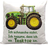 Kilala Traktor Kissen, bedrucktes Kissen mit Spruch "Ich schnarche nicht…", Weiß in 40 x 40 cm