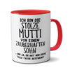 Kinderlampenland Tasse Muttertag Mutti mit Spruch Ich Bin stolze Mutti Sohn Geschenk Geburtstag Teetasse Farbe rot/weiß